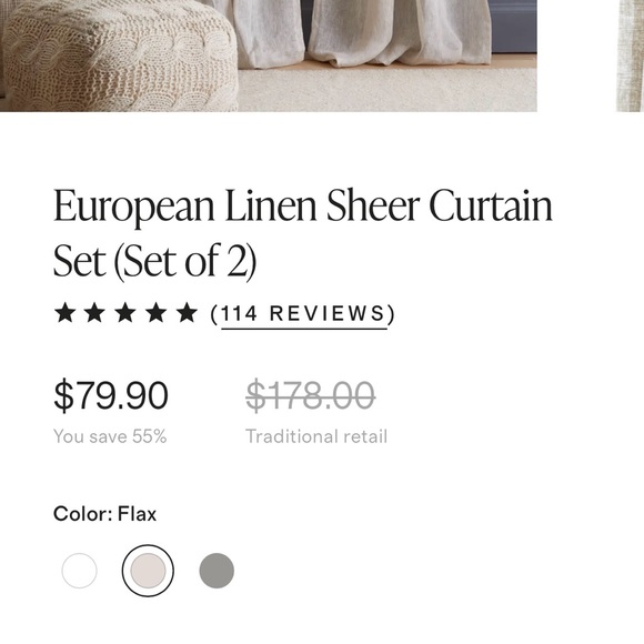 NWOT QUINCE 48x96 European Linen Sheer Curtain Flax (2 panels) - Picture 2 of 6